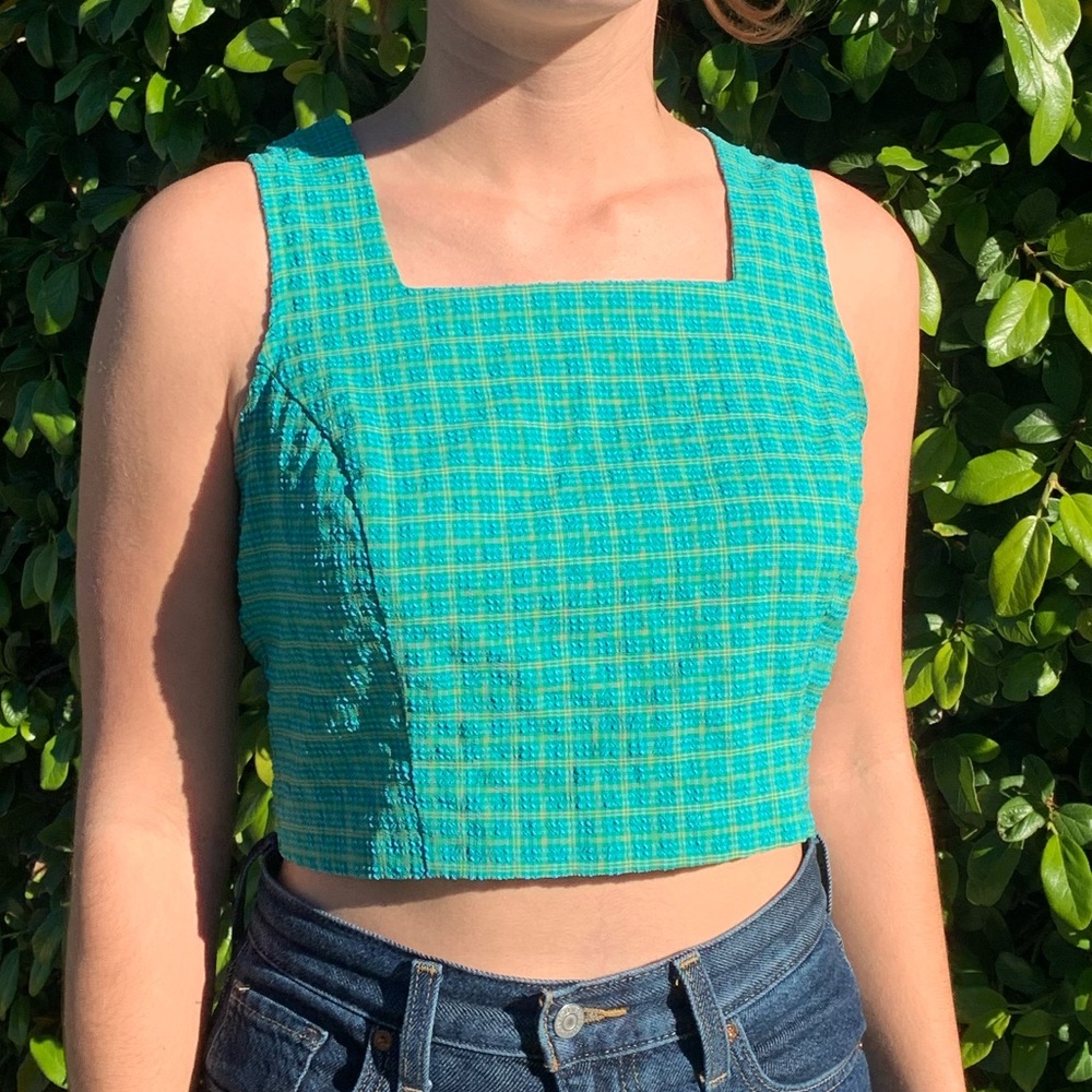 BLUE/GREEN PLAID CROP TANK🌱🧚💠